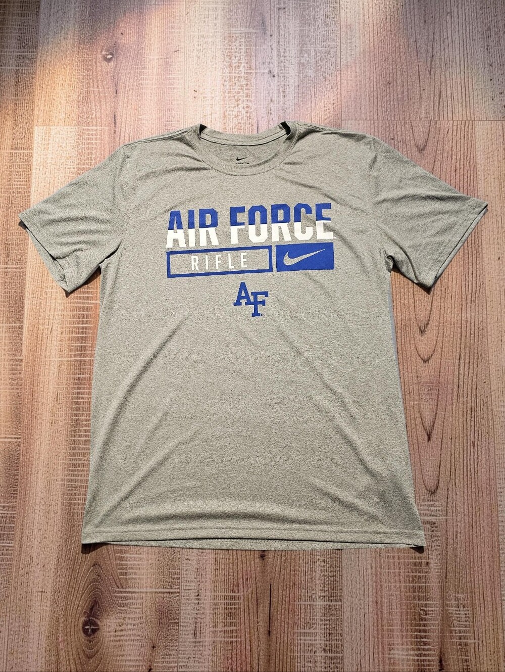 NIKE Air Force Rifle Short-Sleeve Tee - Gray and Blue. Size LG.